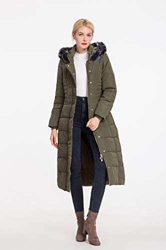 Polydeer Women's Vegan Down Hooded Jacket,Max Long Puffer Winter Warm Coat,Long-Sleeve Full-Zip Water-Resistant Thicken Parka (Green, L) #TOP4