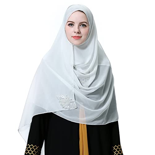 LINVINC Muslimischer Turban-Hüte - Atmungsaktiver Chiffonstoff Kopfbedeckung Schal Hijab Turban Kopftuch Schal Hidschab, Weiß Cover