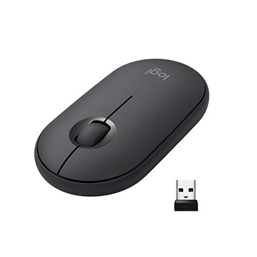 Logitech Pebble ワイヤレス マウス、Bluetooth または 2.4 GHz Unifying レシーバー付き、ラップトップ/ノートブック/PC/Mac/iPad OS/Chromebook 用サイレント クリック マウス - ブラック