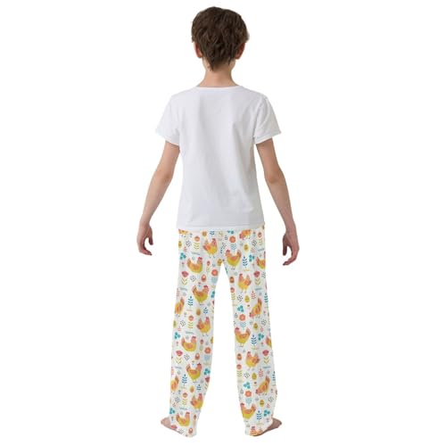 ZZXXB Rooster Flowers Boys Long Pants Soft Trousers Elastic Waist Kids Lounge Bottoms with Pockets S-XL3