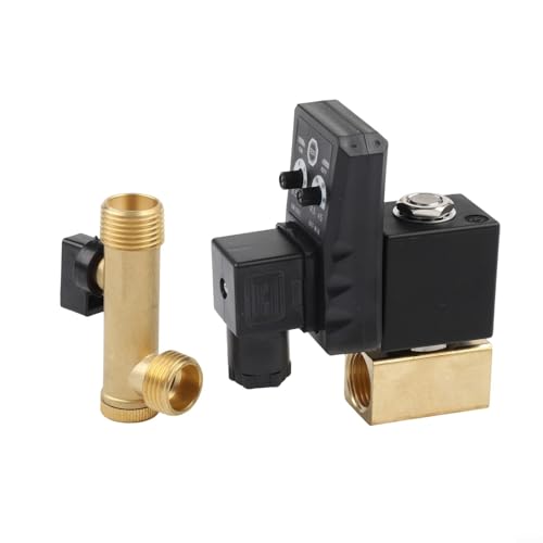 Válvula de drenaje electrónica para sistemas de aire comprimido, válvula solenoide automática con temporizador electrónico dividido, cuerpo de cobre de 1/2 pulgada, negro + latón (AC220V)