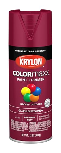 Image of Krylon K05508007 COLORmaxx Spray Paint and Primer for Indoor /Outdoor Use, Gloss Burgundy, 12 Ounce (Pack of 1)