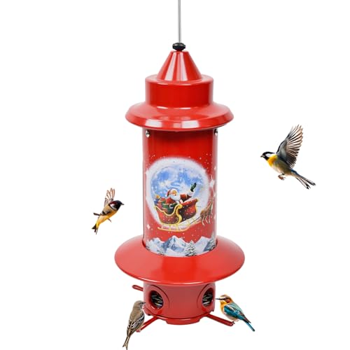 Squirrel Proof Bird Feeders, Long Lasting Bird Feeder for Outdoors, Reliable and Rust Resistant Metal Station for Prevents Squirrels from Stealing Food,5LB Large Capacity,Red
