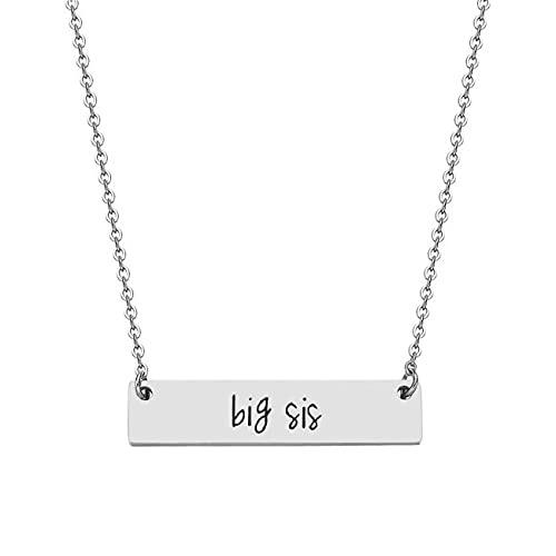 JJTZX Sister Bar Necklace Set Lil Sis & Big Sis Hand Stamped Bar Necklace New Big Sister Gift (Silver big sis)