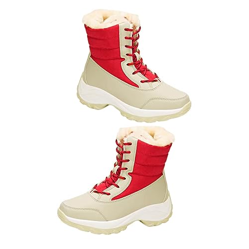 Veemoon zapatos altos de algodón con forro polar Decoración navideña botas de nieve de lana medias escarpines mujer snow boots bota de nieve mujer botines con forro de piel sintética rojo