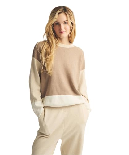 NAADAM Women Cafe Cotton Cashmere Colorblock Sweatshirt, Oatmeal Combo,X-Small