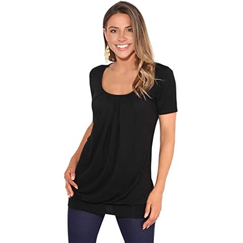 KRISP Women's Ruched Neck T-Shirt in Black Cover