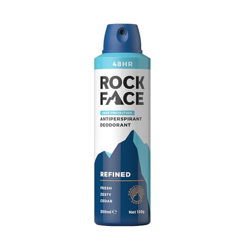 Rock Face Antiperspirant Deodorant for Men - Refined Sandalwood & Cedar Scent 200ml Spray 48 Hour Protection Non-Staining