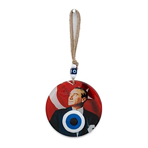 Wall Decoration Wall Decoration Mustafa Kemal Atatürk Turkey with Blue Eye Nazar Boncuk Made of Glass Cover