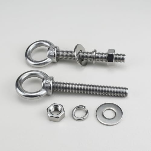 Image of M14 x 100mm Stainless Steel Eye Bolt with Nuts 2 Pack, 9 /16 inch x 4 inch Long Shoulder Lifting Ring Eye Bolt for Boat & Hanging, Heavy Duty Marine Grade Threaded Eyebolts for Tie Down Outdoor