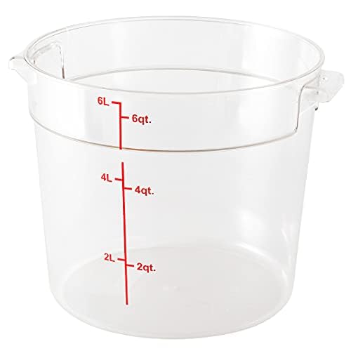Met Lux 6 Quart Food Storage Container, 1 Round Commercial Storage Container - Lid Sold Separately, With Volume Markers, Clear Plastic Food Prep Bucket, Space-Saving Storage
