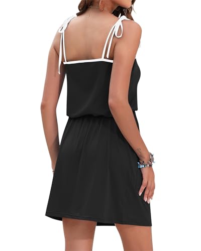 AUSELILY Womens Summer Dresses Sleeveless Spaghetti Strap Beach Cover up Drawstring Waist Mini Short Dress with Pockets4