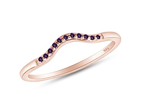 AFFY Round Cut Simulated Amethyst Curved Wedding Band Ring in 14k Gold Over Sterling Silver