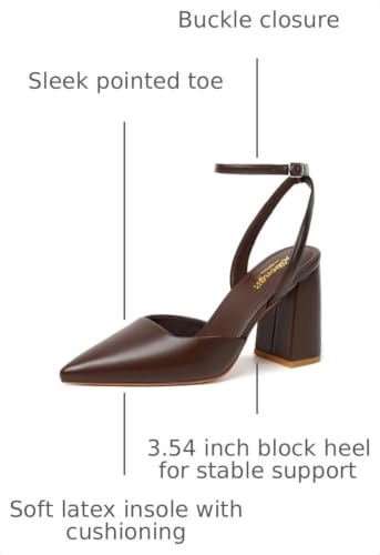 Image of RIBONGZ Block Heels for Women Closed Pointed Toe Heeled Slingback Chunky High Heel Ankle Strap Pumps Patent Leather Comfort Dressy Shoes for Work Party Prom Wedding Bridal Dress