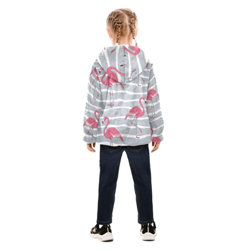 OTVEE Pink Flamingo Bird Stripes Kids Hoodie Jacket Fall Spring Full Zip Warm Outwear Coat4
