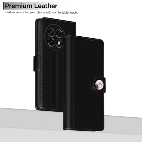 Image of Pikkme Flip Cover Leather Finish | Inside TPU with Card Pockets | Wallet Stand and Shock Proof | Complete Protection Button Flip Case for OnePlus 13R 5G(Black)