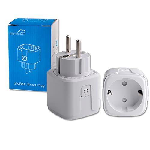 Sparkleiot Smart Plug,Zigbee Smarte Steckdose,kompatibel mit Alexa(Echo Show 10,Echo 4th Gen),Google Home,SmartThings,Sprachsteuerung,Fernzugriff,Hub erforderlich,Weiß [Energieklasse G](2 Stk) Cover