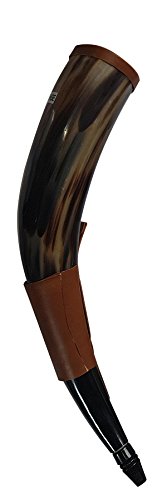 BRANDED Traditional Handcrafted Buffalo Cheer Reed Horn Hunting Horn Boot Ball Fen Cheering Horn Trumpet 16–19” with Lather Holder - Thumbnail 2