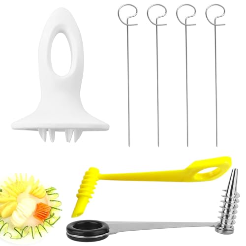 Saituo Home 7 Piezas Cortador en Espiral Set, Cortadora de Rábanos en Espirales, Espiralizador de Verduras con Varilla de Centrado Larga y Fijador, Accesorios de Cocina, Diseño Práctico y Duradero