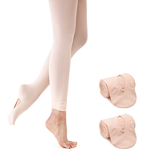 Mallas de ballet convertibles 90D para mujer, medias de ballet suaves con pies de baile con agujeros (L, 2 Pares Rosa)