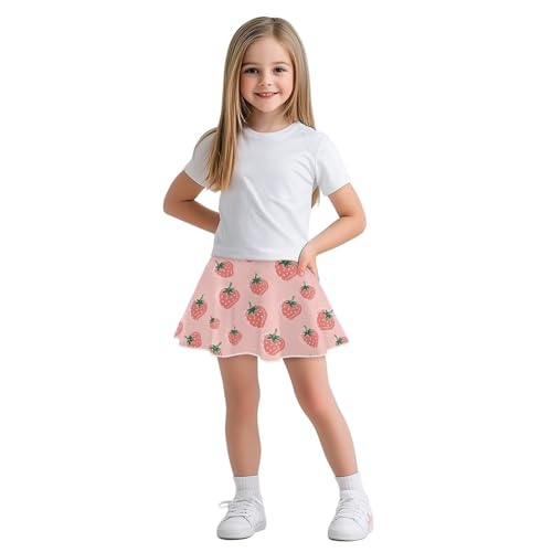 YEXIATODO Cute Strawberry Tennis Skirt Girls 11-12 Athletic Pleated Skort A-Line Kids Golf Skirt with Pockets Sport Shorts for Running School Uniform Little Girls Dance Wear Jump Dress