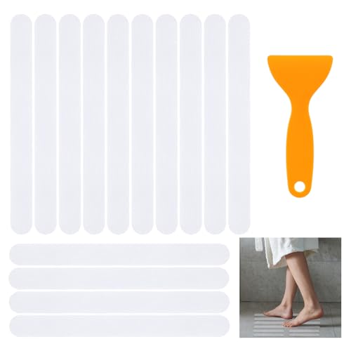 Ouligay 36 calcomanías antideslizantes para ducha, tiras de seguridad para bañera, calcomanías antideslizantes para bañera con raspador, tiras antideslizantes transparentes para ducha, calcomanías