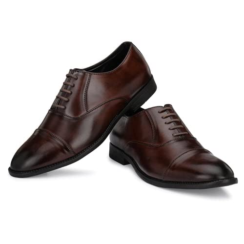 Attitudist Mens Handcrafted Oxford Brown Plain Formal Laceup Shoes with Cap Toe - 3704Brown (B0B29BKTQY) Amazon Price History, Amazon Price Tracker
