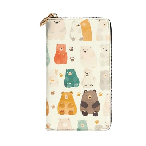 White Bear Brown Bear Prints Leather Long Clutch Wallet for Fashionable Girls and Women - Durable, Stylish, and Functional, Black, One Size2