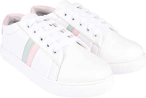 Shoetopia Girls White Trending Stylish Casual Sneakers Shoes-EU36