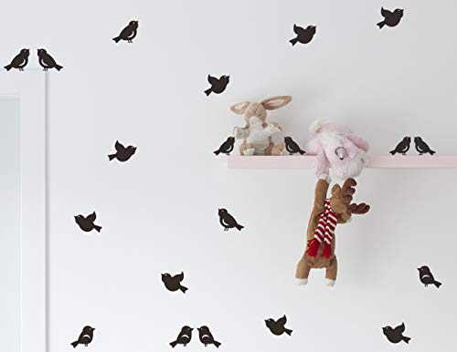 Mozamy Creative Little Birds Wall Decals (20 Count) Nursery Wall Decals Flying Black Birds Decals Bedroom Wall Decals Removable Peel and Stick Wall Decals, Matte Black