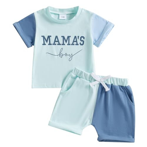 Image of FOCUSNORM Baby Boy Summer Clothes Letter Contrast Short Sleeve T-shirt Top and Elastic Shorts 2 Pcs Set Toddler Infnat Outfit