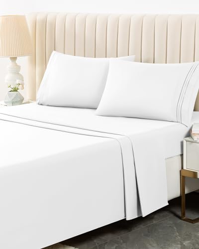 MISSQ 4-Piece Queen Sheet Set - Microfiber Bed Sheets with Embroidery - Super Soft Luxury Sheet Set with 16