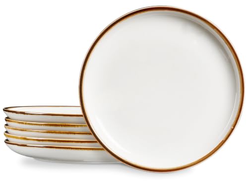 Image of ONEMORE 10.5 Inch Ceramic Dinner Plate - Large Stoneware Dish Set of 6, Dessert Salad Plates, Microwave, Dishwasher and Oven Safe, Easy to Clean, Rustic and Speckled Style Dinnerware, Creamy White