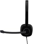 Logitech H151 Wired Headphones, Stereo Analog Headphones with Rotating Noise Cancelling Microphone, 3.5mm Audio Jack, Online Controls, PC/Mac/Laptop/Tablet/Smartphone - Black