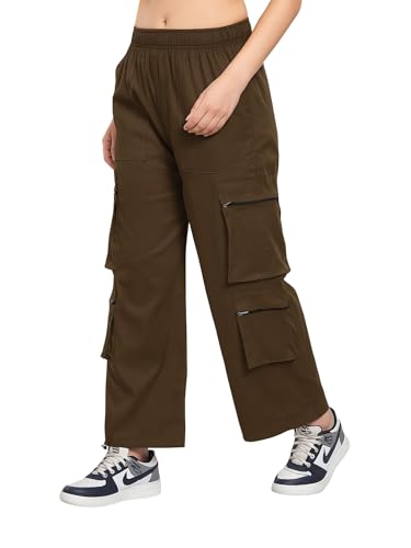 Image of ADDYVERO Elastic Cotton Solid Non-Stretchable Regular Fit Full Length Women six Pockets Cargo Pant (Light Brown, 28)