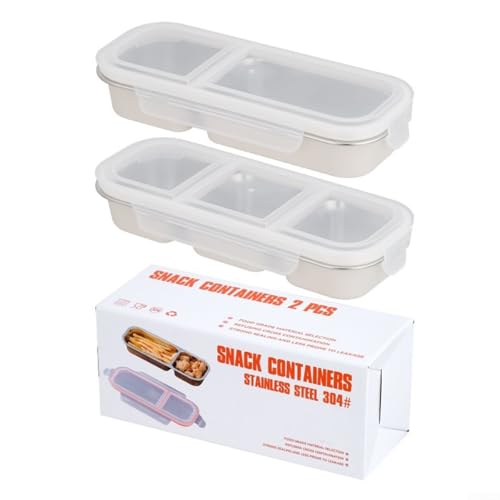 Lot de 2 boîtes alimentaires étanches en acier inoxydable avec compartiments pour l'école, le travail et les voyages (blanc)