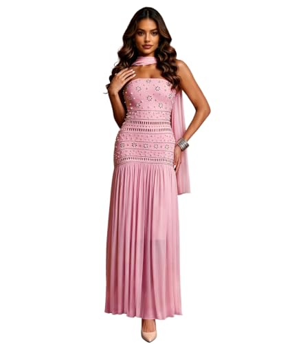 Image of PORRCEY Women's Sexy Rhinestone Mesh See Through Party Night Prom Dress