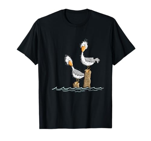 Zwei drollige Möwen im Meer I Maritim Ostsee Nordsee T-Shirt