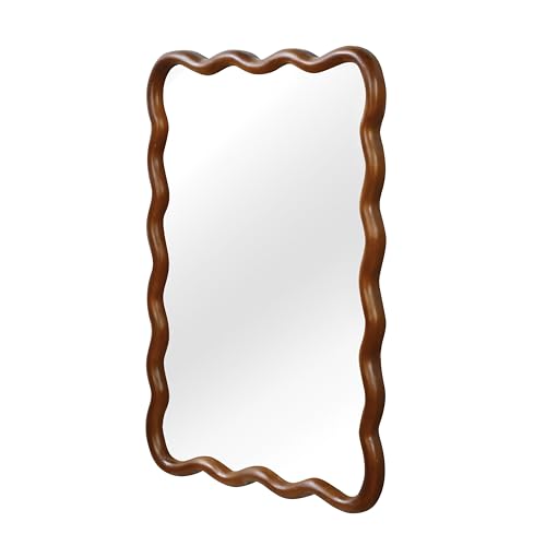 GDFStudio 20"x30" Wavy Rectangle Solid Wood Frame Mirror, Bohemian Decorative Wall Mirror with Tempered Glass, for Bathroom, Living Room, Entryway, Farmhouse Home Decor, Black + Dark Walnut by GDFStudio - Image 8