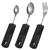 YOSADIER 3 Piezas Cubiertos Adaptativos para Ancianos Antideslizantes Mango Texturizado y Flexible Moldeables para Discapacitados y Pacientes con Lesiones Práctico