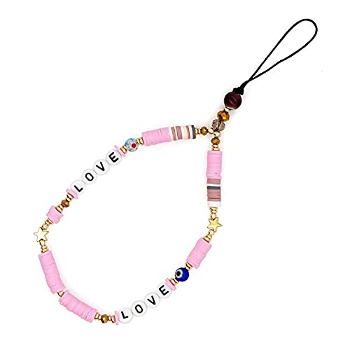 bracelet anti-perte pour téléphone, style bohème, fait de perles multicolores aux motifs d’émoticône souriant, multi-usage : pendentif pour téléphone portable, bijou pour femme Cover