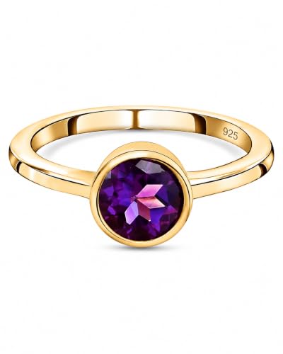 Image of 925 Sterling Silver 18K Gold Plated Birthstone 2 Ct Solitaire Natural Gemstone Ring for Women | Fine Jewelry Gift for Wife, Girlfriend, Sister, Birthday, Anniversary, Rakhi, Rakshabandhan, Valentine's
