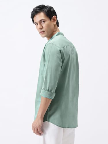 Image of Urbano Fashion Men's Cotton Full Sleeve Regular Fit Casual Solid Shirt with Band Collar