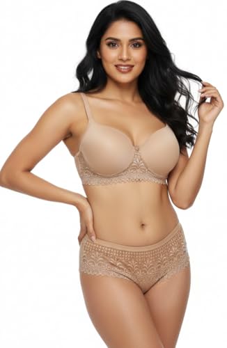 Image of Everyday Comfort Lace Lingerie Set - Padded Plunge Bra with Delicate Lace Wings & Soft Stretch Panty