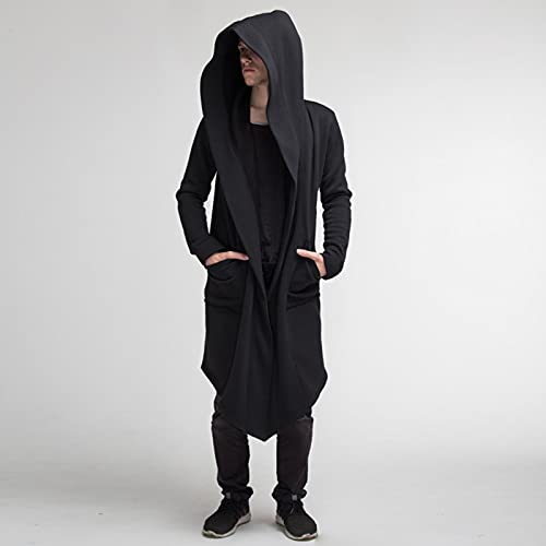 Mens Front Open Hoodies Long Sleeve Cape Cloak Mid-Length Loose 2025 Fashion Streetwear Casual Long Sweatshirt2