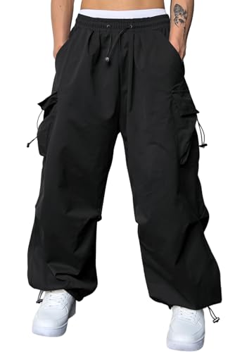 JMIERR Men's Casual Lounge Travel Parachute Pants Wide Leg Trousers Beam Feet Harem Baggy Sweatpants Cargo Streetwear Pants for Fall Essentials Clothes Trendy Street Wear,L, Black