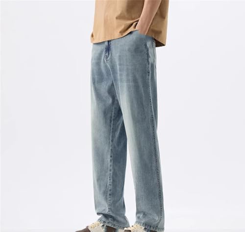 Men's Thin Drape Jeans Blue High Waist Soft Straight Wide Leg Pants3