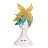 MAGGAZ Cosplay Wig Ezreal Cosplay Wigs The Prodigal Explorer Mixed Colors Gradient Heat Resistant Synthetic Hair Wig + Wig Cap for Coser