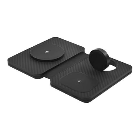 3-in-1 Charging Station for Apple Devices, Fast Mag Safe Wireless Charger, Foldable Travel Charger for Cell Phone 16-12 Series, AirPods, and iWatch Series (Carbon Fiber) Cover