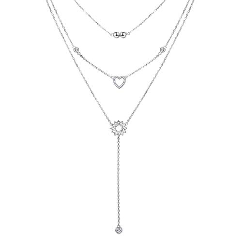 JZMSJF Dainty Layered Choker Necklaces Handmade Bead Heart Pendant Multilayer Adjustable Layering Chain S925 Sterling Silver Necklaces Set for Women Girls